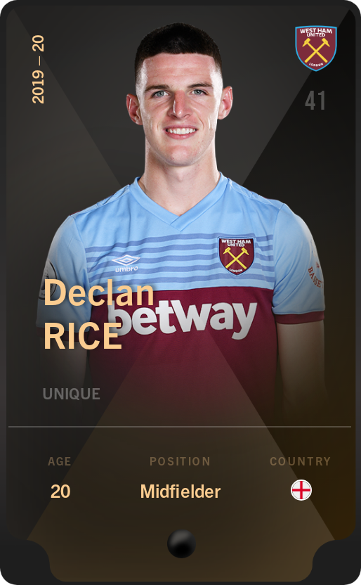 Sorare - Sorare Official - Declan Rice 2019-20 • Unique - NFT # 57724653711092845538810415658475390810595089908684320809041640555519063417625