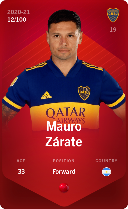 Sorare - Sorare Official - Mauro Zárate 2020-21 • Rare 12/100 - NFT # 53158212201730864471272602222870881724657301667112696187741988044506583539601