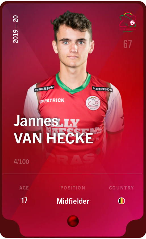 Sorare - Sorare Official - Jannes Van Hecke 2019-20 • Rare 4/100 - NFT # 1714433536068310003889252981621633609356282313363829692721008878580773687922