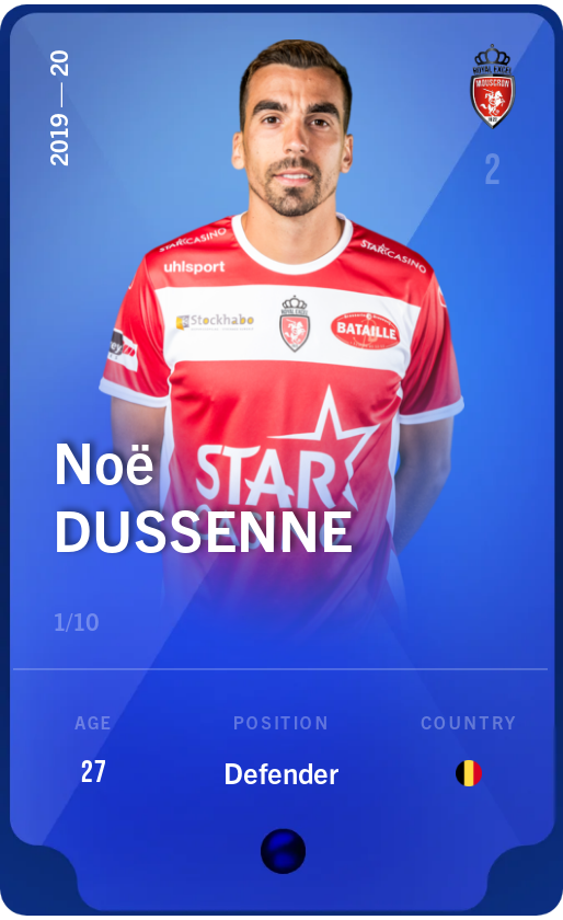 Sorare - Sorare Official - Noë Dussenne 2019-20 • Super Rare 1/10 - NFT # 91605096124042373154259616142683834959764908196593896159319345413818336624932