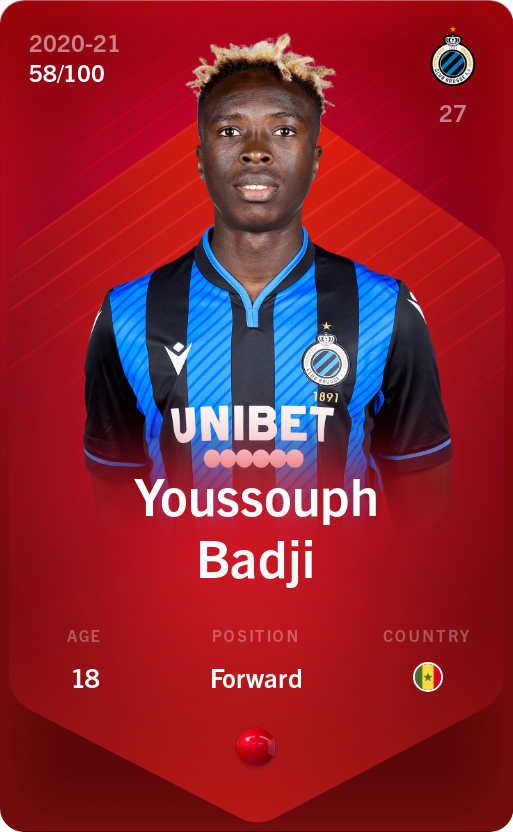 Sorare - Sorare Official - Youssouph Badji 2020-21 • Rare 58/100 - NFT # 3298446984396691063854729986235047003184949476835077760602662816294758495321