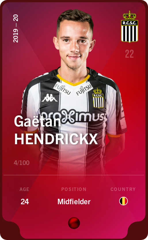 Sorare - Sorare Official - Gaëtan Hendrickx 2019-20 • Rare 4/100 - NFT # 93965013865500799189537319669890844375822710562786110274097640464838747791337