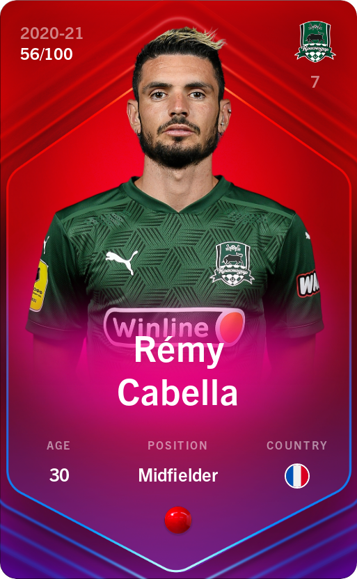 Sorare - Sorare Official - Rémy Cabella 2020-21 • Rare 56/100 - NFT # 96460496523933538966586470540976441526952940448945285869674376298087770471106
