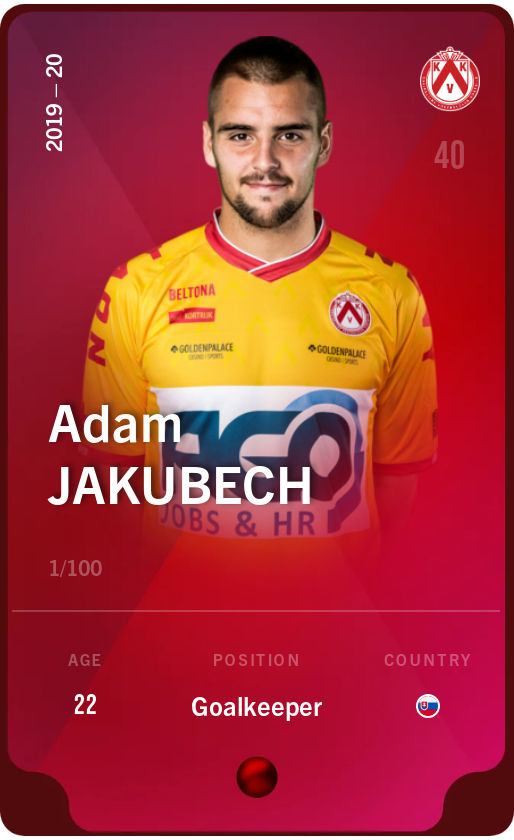 Sorare - Sorare Official - Adam Jakubech 2019-20 • Rare 1/100 - NFT # 105986976018676353979202006011229052577372497962504935329115134277821554050789