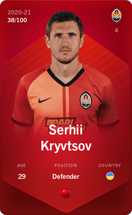 Sorare - Sorare Official - Serhii Kryvtsov 2020-21 • Rare 38/100 - NFT # 73205678999373334159072030920873758247650825740503552691751720989338279422312