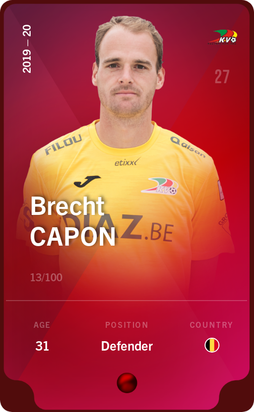 Sorare - Sorare Official - Brecht Capon 2019-20 • Rare 13/100 - NFT # 20445781328945709842351564411130123100801329180427062604214418176158038784238