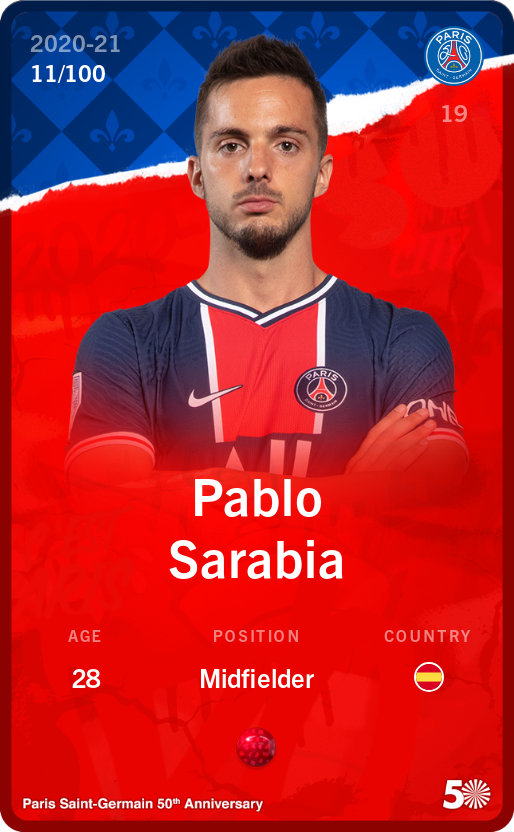 Sorare - Sorare Official - Pablo Sarabia 2020-21 • Rare 11/100 - NFT # 36263453354402268745295822151575281381691185161005473896240335455603869463636