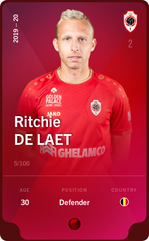 Sorare - Sorare Official - Ritchie De Laet 2019-20 • Rare 5/100 - NFT # 112078827155602435285263459107411776963067350046275521089513534358078341145729