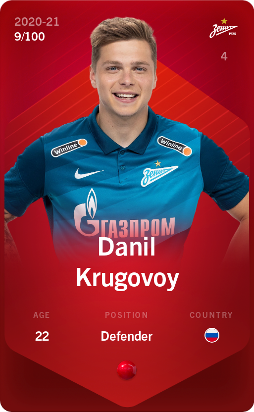 Sorare - Sorare Official - Danil Krugovoy 2020-21 • Rare 9/100 - NFT # 92626788194174397525537374640868234729786419711655355100707976505172974367102