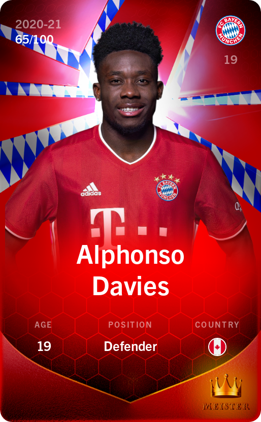 Sorare - Sorare Official - Alphonso Davies 2020-21 • Rare 65/100 - NFT # 77153168508534047961006654515725240067715487813687412922660221603995900647744