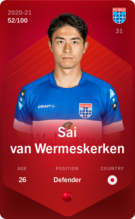 Sorare - Sorare Official - Sai van Wermeskerken 2020-21 • Rare 52/100 - NFT # 20042312011184016161580587075151268126269963084109782395058554370446506264299