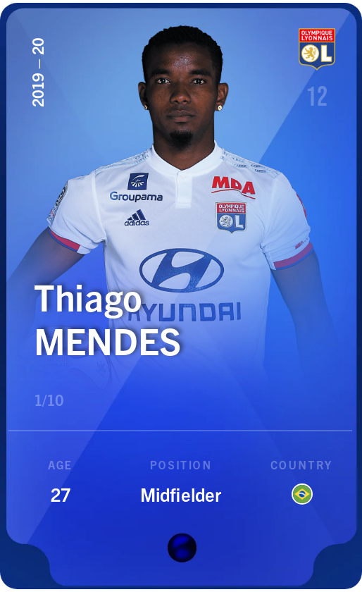 Sorare - Sorare Official - Thiago Mendes 2019-20 • Super Rare 1/10 - NFT # 40765444886368104413933932589595908705774141239458200312042071515203338437861