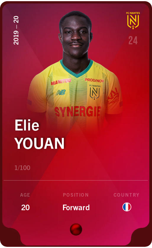 Sorare - Sorare Official - Elie Youan 2019-20 • Rare 1/100 - NFT # 28704768159407665322324183055292488170171967520207455636880312561539893080563