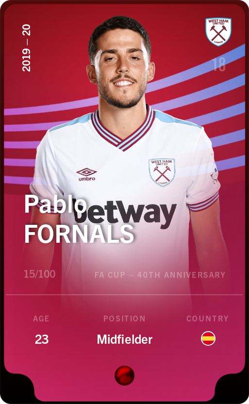 Sorare - Sorare Official - Pablo Fornals 2019-20 • Rare 15/100 - NFT # 11722109692796117837694474130377140799758687477024540123850013277981127995410