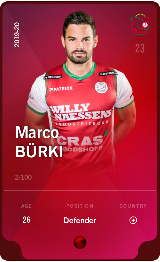 Sorare - Sorare Official - Marco Bürki 2019-20 • Rare 2/100 - NFT # 109038435937498550280853156952785944317464727046906018221442699285453797185159