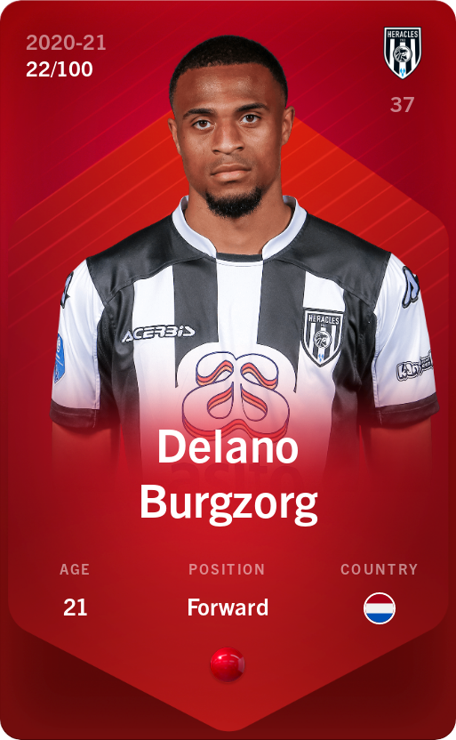 Sorare - Sorare Official - Delano Burgzorg 2020-21 • Rare 22/100 - NFT # 50699364875563387600491628567274746475418522497637167256182531642156651051634