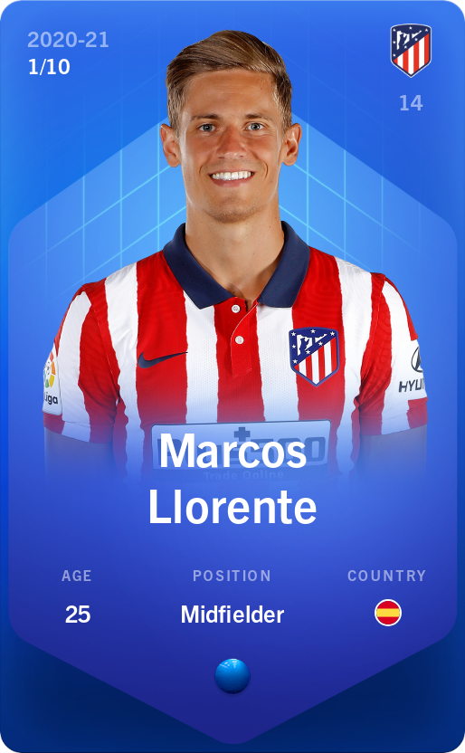 Sorare - Sorare Official - Marcos Llorente 2020-21 • Super Rare 1/10 - NFT # 70143396201890472136164625749578647879166071745014611693079374485633376635602