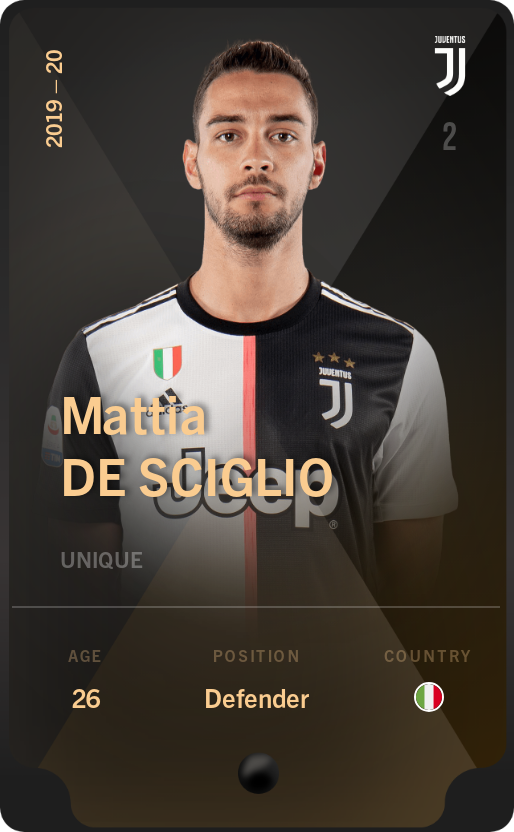 Sorare - Sorare Official - Mattia De Sciglio 2019-20 • Unique - NFT # 16723503131112955451730132487485401302645076102679360253306479699569156310564