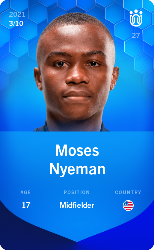 Sorare - Sorare Official - Moses Nyeman 2021-22 • Super Rare 3/10 - NFT # 17597309559859791970830581091633673372048734054642516184931518313119146759672