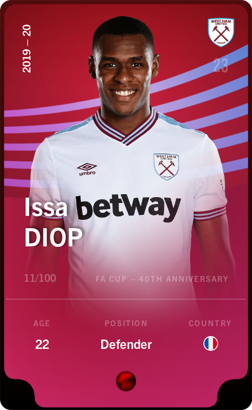 Sorare - Sorare Official - Issa Diop 2019-20 • Rare 11/100 - NFT # 99150143471801475424519774913501246534766174570410423033169407978359253026827