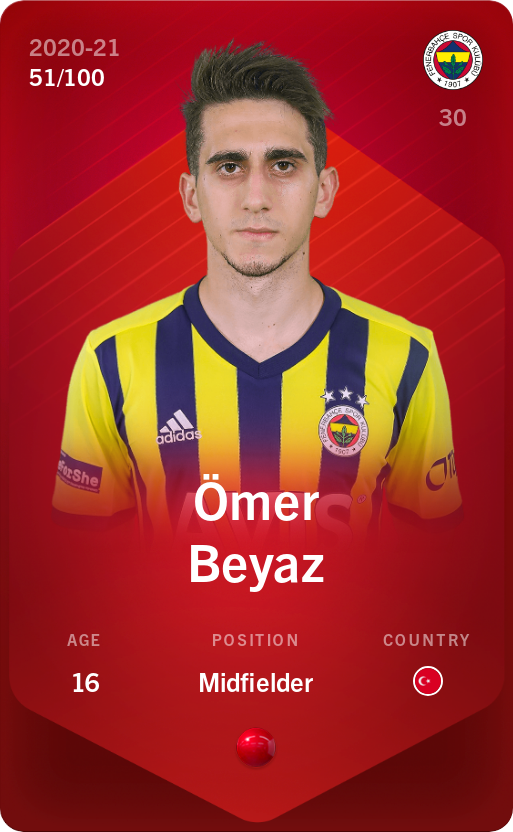 Sorare - Sorare Official - Ömer Beyaz 2020-21 • Rare 51/100 - NFT # 85997023327442287432328170850218279844046169224329680625882264319479988558774
