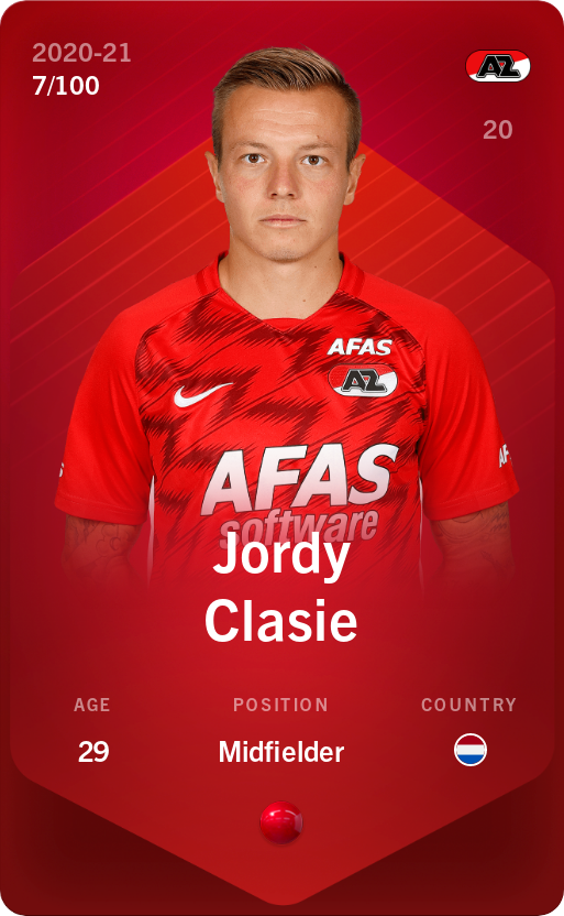 Sorare - Sorare Official - Jordy Clasie 2020-21 • Rare 7/100 - NFT # 112395266532532538599131515540733148152688538451920578562057645181073329234608