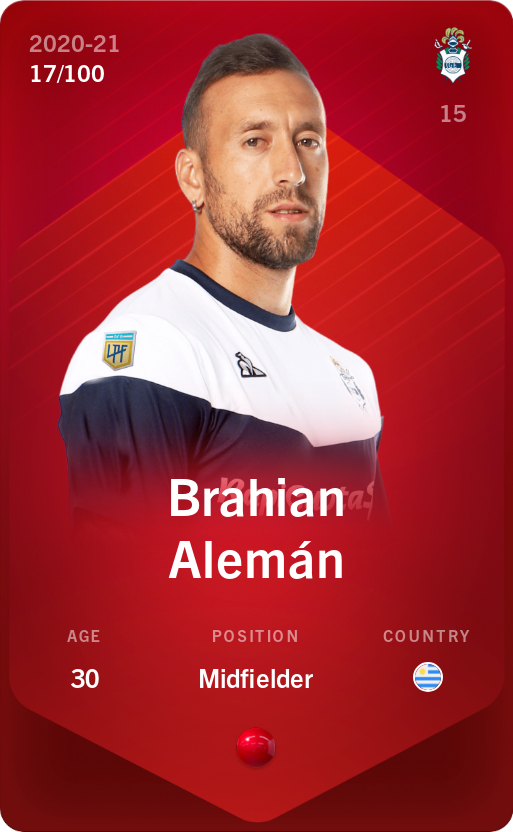Sorare - Sorare Official - Brahian Alemán 2020-21 • Rare 17/100 - NFT # 74239019173936140951313094529972099378094977807024398693727678615282520724707