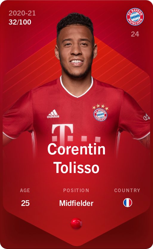 Sorare - Sorare Official - Corentin Tolisso 2020-21 • Rare 32/100 - NFT # 12332010633628692946827486827745916045524879325118388314912724746191294955260