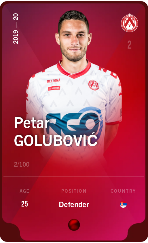Sorare - Sorare Official - Petar Golubović 2019-20 • Rare 2/100 - NFT # 51378567227254509878103165490890384197440360019664154753296193881720314987809