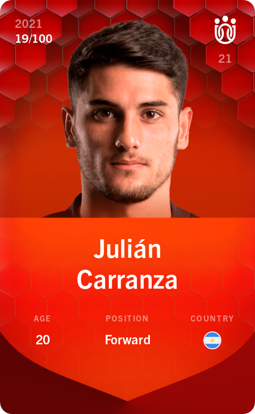 Sorare - Sorare Official - Julián Carranza 2021-22 • Rare 19/100 - NFT # 83043720605738817950526217593769029889734813912180984697340216190000545259426
