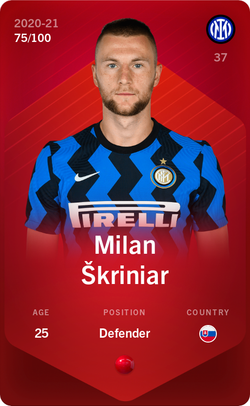 Sorare - Sorare Official - Milan Škriniar 2020-21 • Rare 75/100 - NFT # 60107831034075855106060683073121689826384412331500640324043511775303457521386