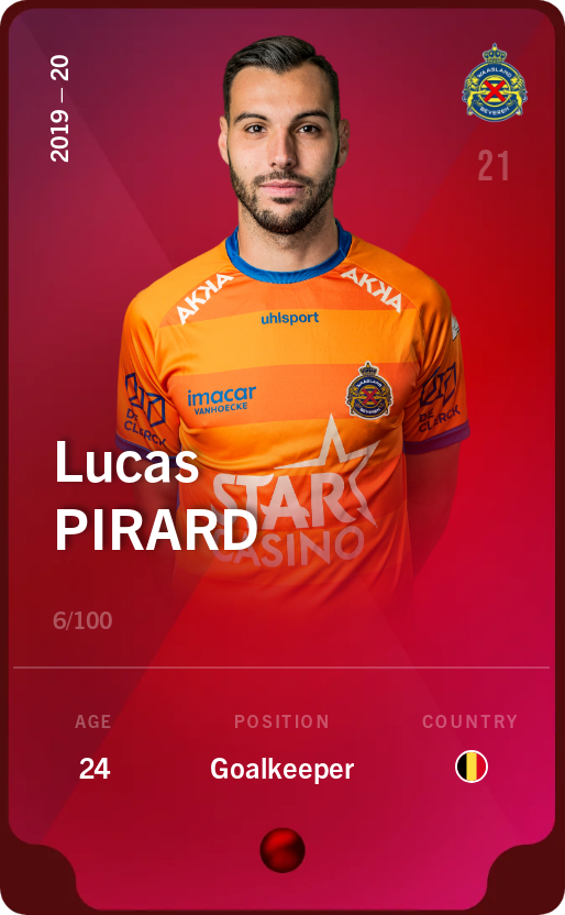 Sorare - Sorare Official - Lucas Pirard 2019-20 • Rare 6/100 - NFT # 75050951504422419574529016513102226976755682835997865782133830681749435273175