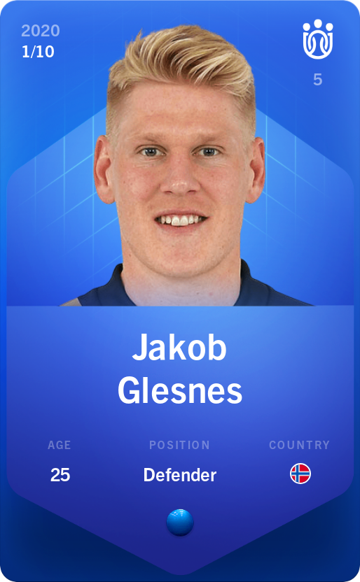 Sorare - Sorare Official - Jakob Glesnes 2020-21 • Super Rare 1/10 - NFT # 47834771316988233160469545780179638042016792104776802535338807287065218724336