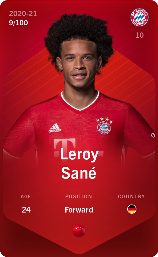 Sorare - Sorare Official - Leroy Sané 2020-21 • Rare 9/100 - NFT # 2018374582546384694185465666879072769237293670446166229882839986677170273246