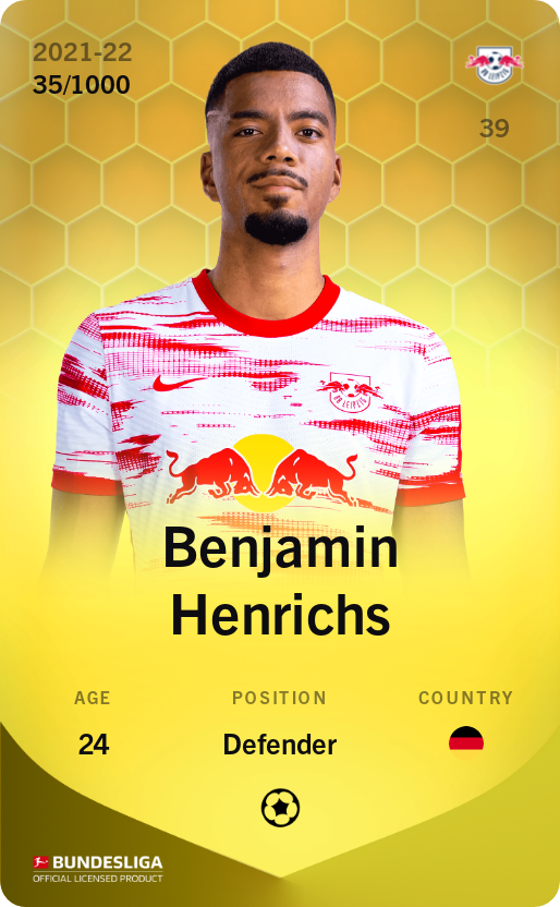 Sorare - Sorare Official - Benjamin Henrichs 2021-22 • Limited 35/1000 - NFT # 93725680133370045040779060624226200143331040468457348265152801093005304286588