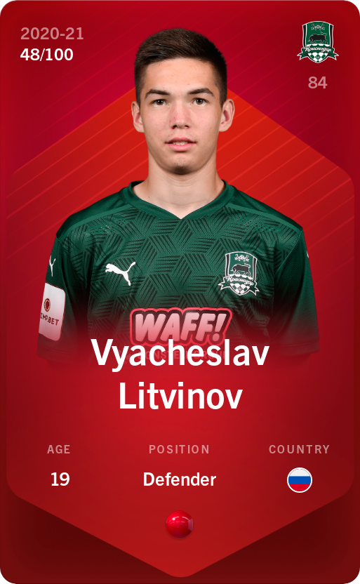 Sorare - Sorare Official - Vyacheslav Litvinov 2020-21 • Rare 48/100 - NFT # 48536620176325480311696077606628003309256678690987394566815824077946407645024