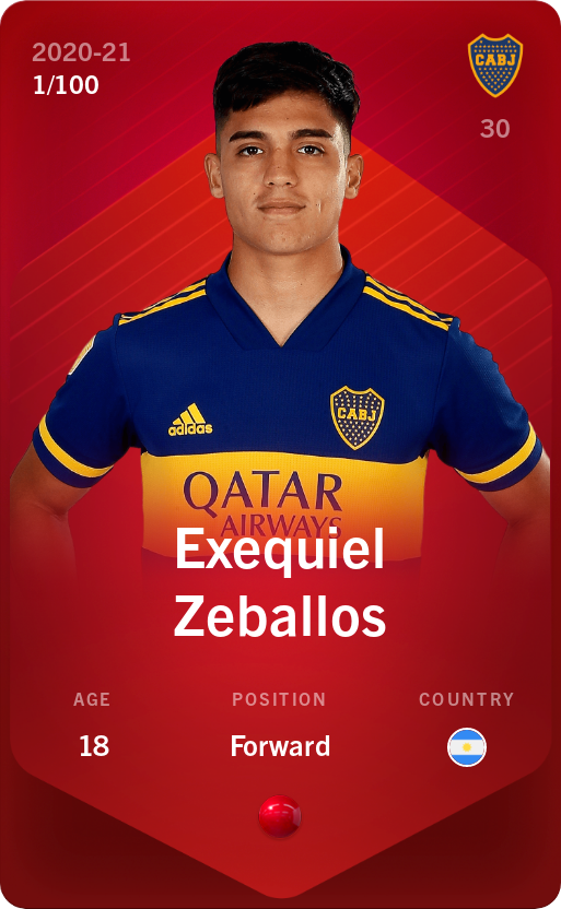 Sorare - Sorare Official - Exequiel Zeballos 2020-21 • Rare 1/100 - NFT # 62789019717851005369901512806552435653559657544048273502415357139781102196415