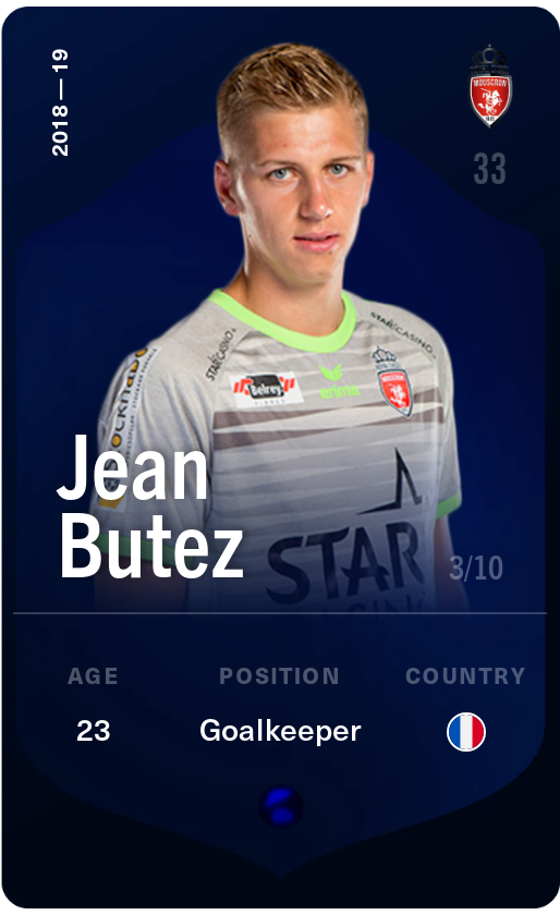 Sorare - Sorare Official - Jean Butez 2018-19 • Super Rare 3/10 - NFT # 12296364479726199983963083059622372357927593602168994822385692858795452150535