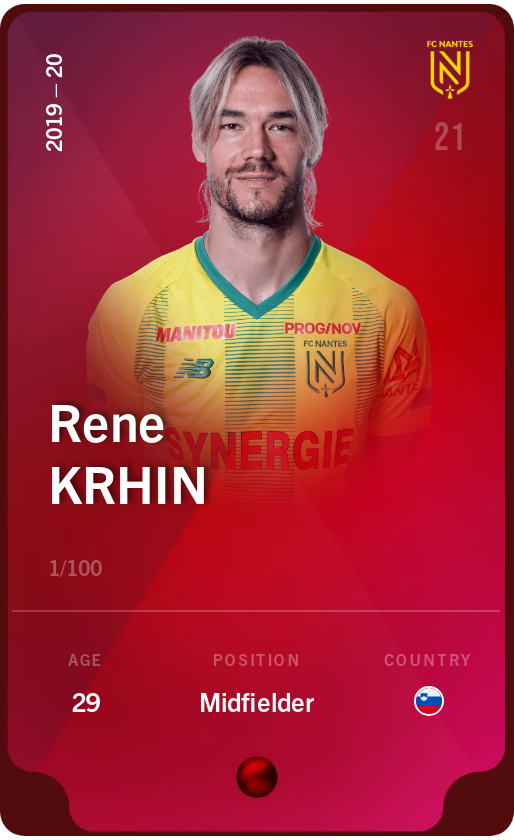 Sorare - Sorare Official - Rene Krhin 2019-20 • Rare 1/100 - NFT # 11853774192388442872110452198877231704031370475192395160200545412629733216254