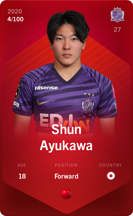 Sorare - Sorare Official - Shun Ayukawa 2020-21 • Rare 4/100 - NFT # 77971841649440023009478556576873129764130053129316227563931873373990131524870