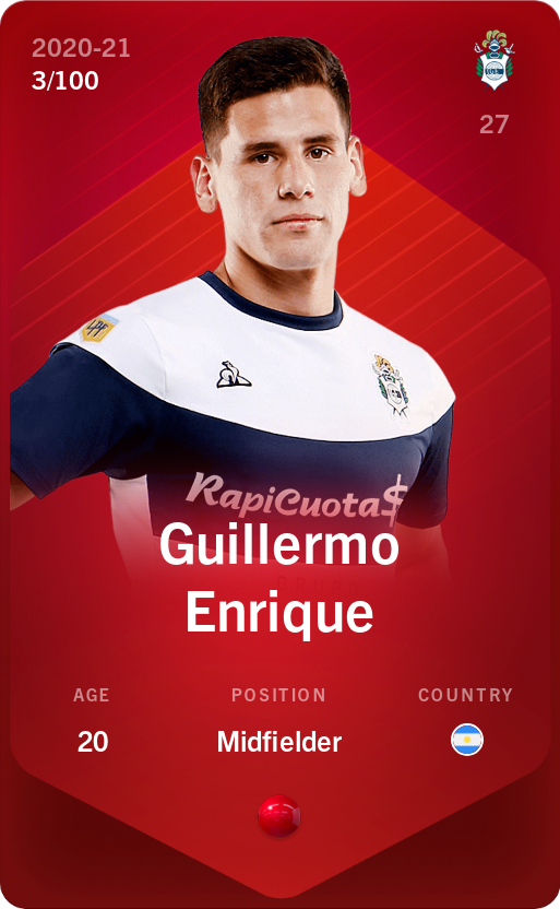 Sorare - Sorare Official - Guillermo Enrique 2020-21 • Rare 3/100 - NFT # 46303497456516665245401330083866939120435627716499798230057020383760843323165