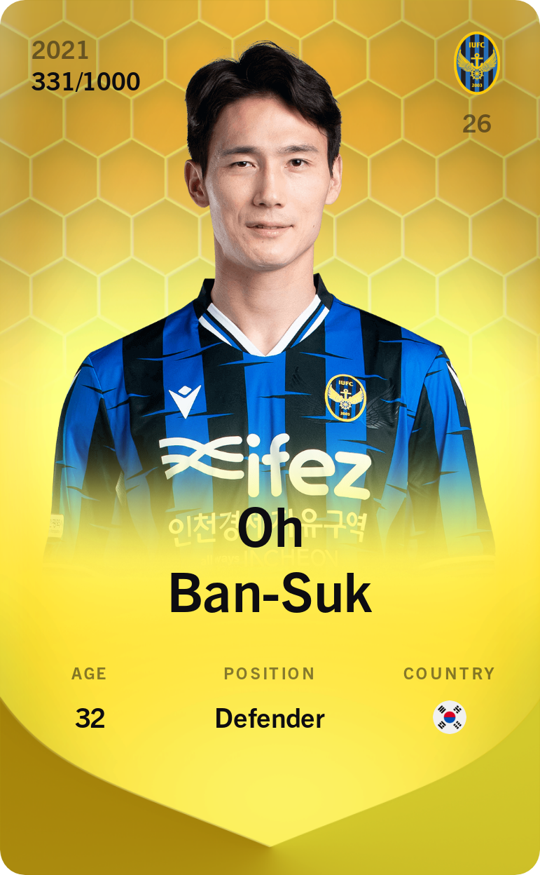Sorare - Sorare Official - Oh Ban-Suk 2021-22 • Limited 331/1000 - NFT # 113946084344168668260380071028068658275867978440282759684871159840179745646009