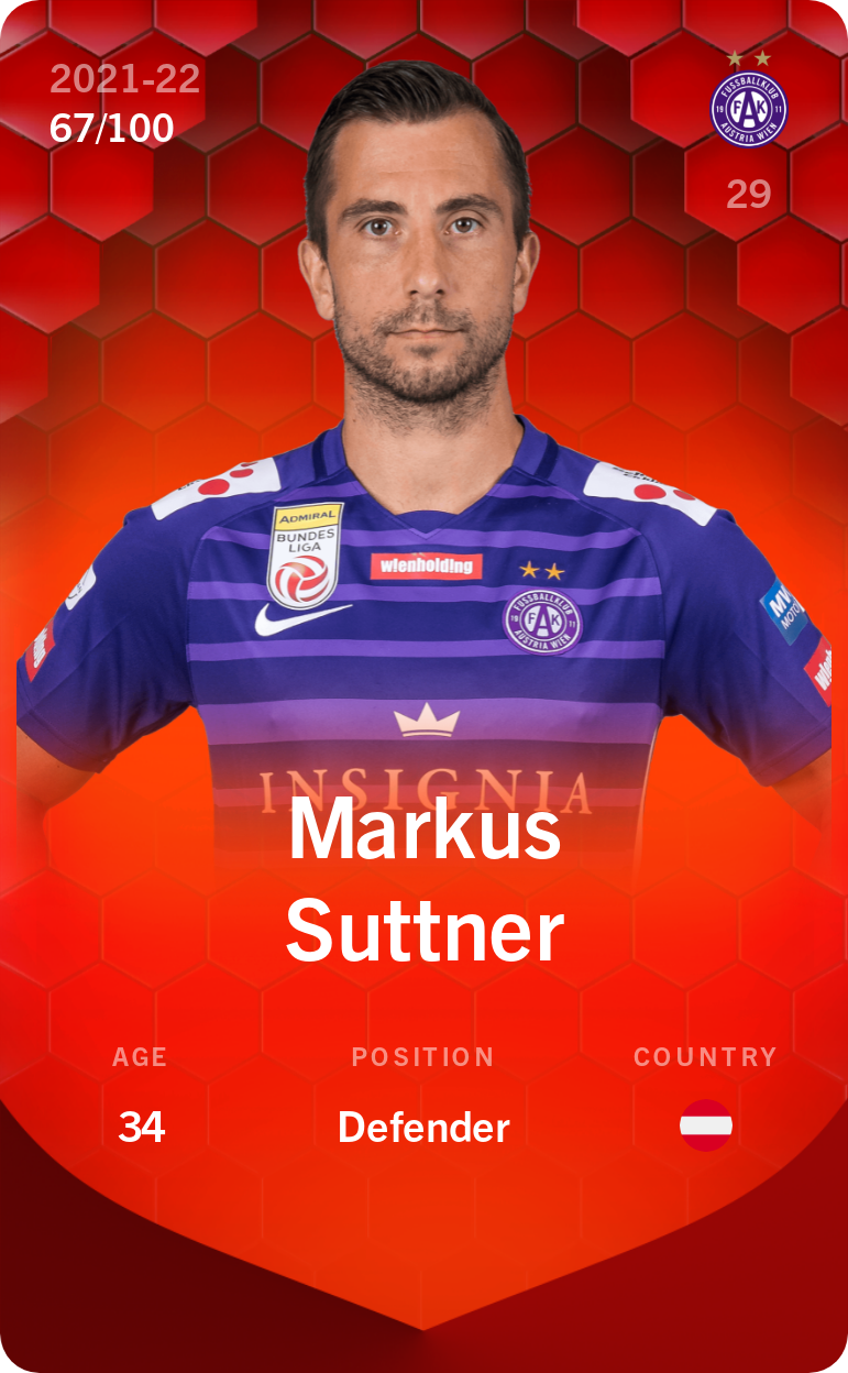 Sorare - Sorare Official - Markus Suttner 2021-22 • Rare 67/100 - NFT # 70373124574962857254836582413445914419206840739483692161334706867624087851729