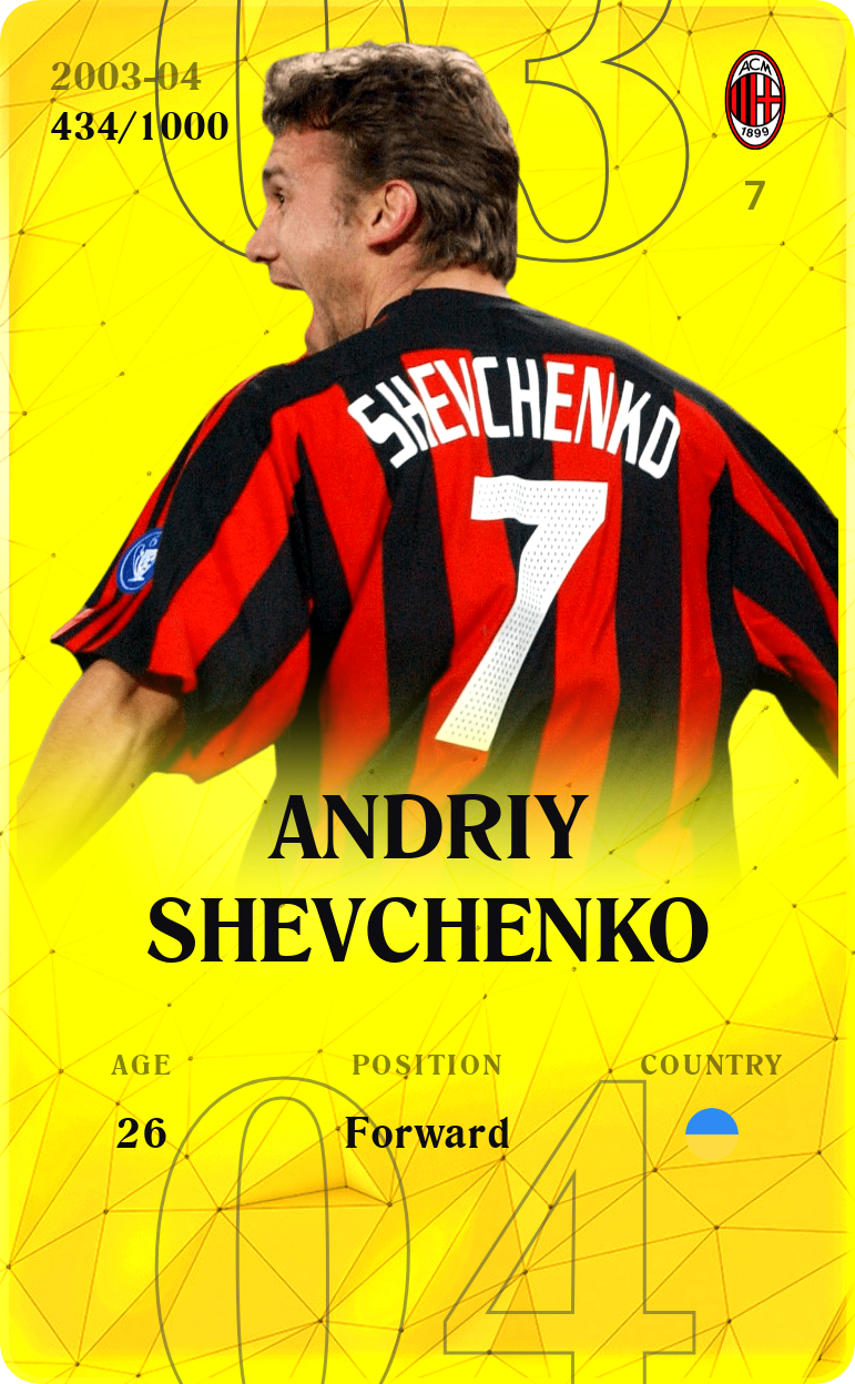 Sorare - Sorare Official - Andriy Shevchenko 2003-04 • Limited 434/1000 - NFT # 92139681325603809319736379488303206132724621048283749226739293194964816852050