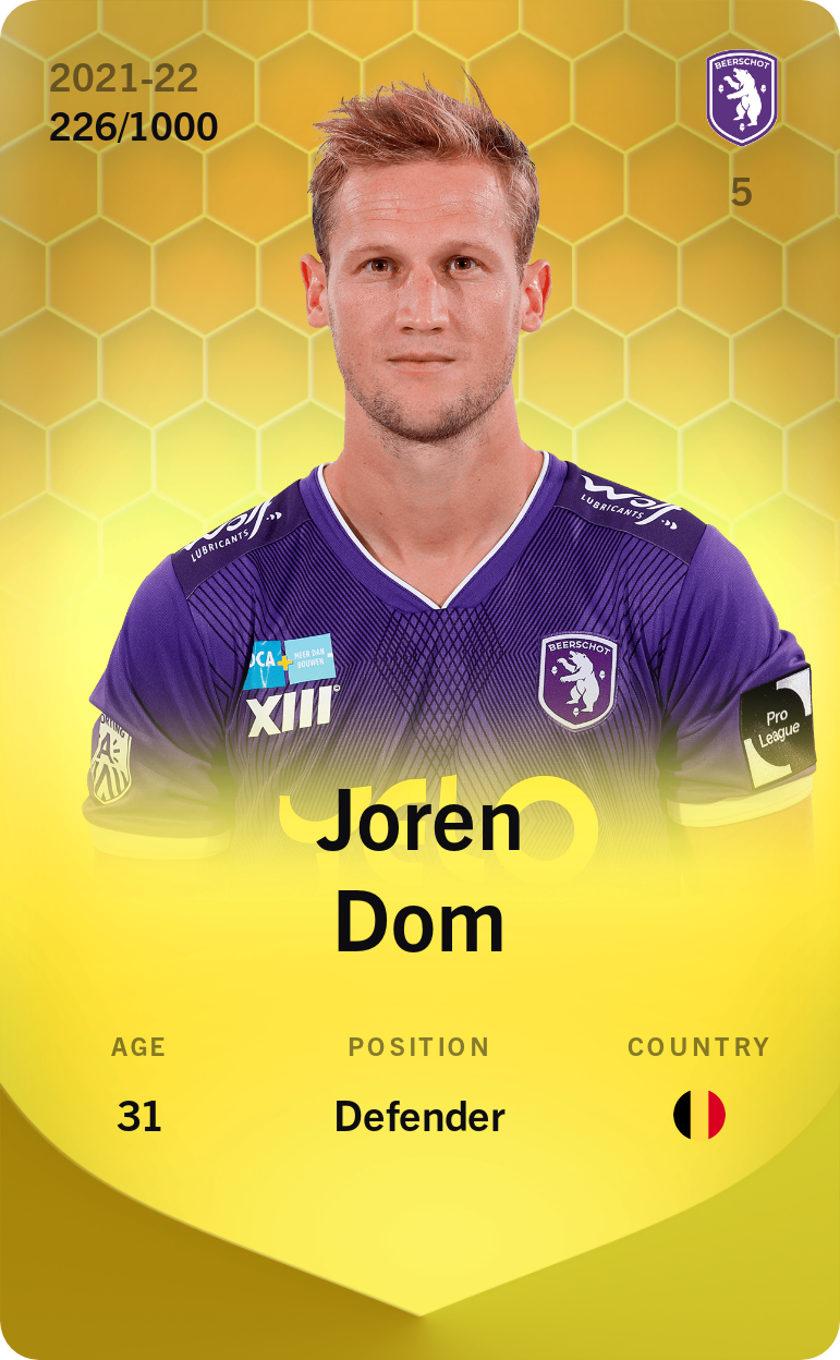 Sorare - Sorare Official - Joren Dom 2021-22 • Limited 226/1000 - NFT # 99925569230135615820366970850419154097380617171441629228868909221132942456274