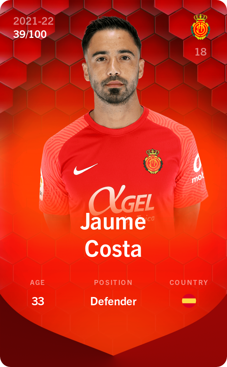 Sorare - Sorare Official - Jaume Costa 2021-22 • Rare 39/100 - NFT # 44817637073990152551748619709772609776192239986723340136279464494155349324488