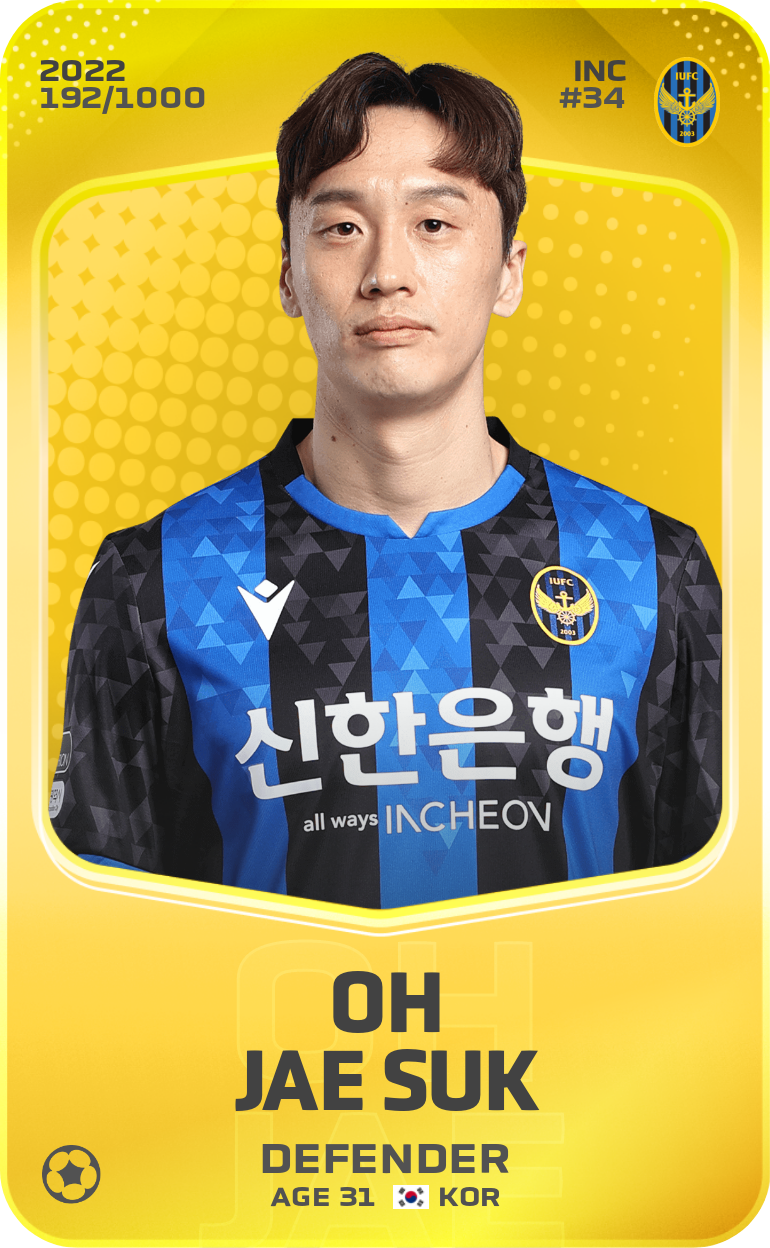 Sorare - Sorare Official - Oh Jae Suk 2022-23 • Limited 192/1000 - NFT # 102210879958534255402959038082161154543150861347507857161845329307816700842328