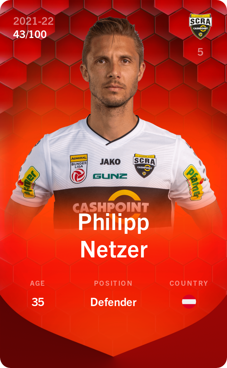 Sorare - Sorare Official - Philipp Netzer 2021-22 • Rare 43/100 - NFT # 32813735660180439103288512744422977163641228416277667123369598095377639607758