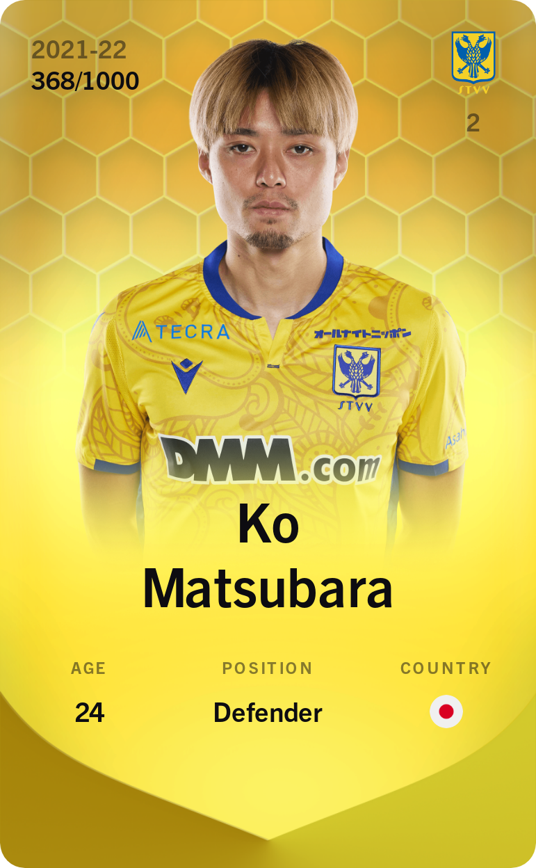 Sorare - Sorare Official - Ko Matsubara 2021-22 • Limited 368/1000 - NFT # 87403534353448066635501784795398824717725074626675288612853828363999893871055