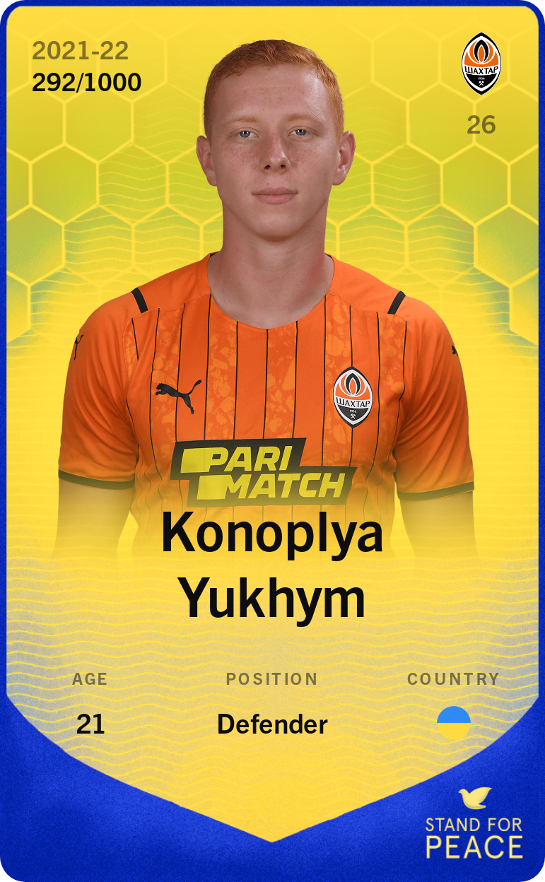 Sorare - Sorare Official - Konoplya Yukhym 2021-22 • Limited 292/1000 - NFT # 108202617539541245770538747859625970995110349207307075053229697799023435094113